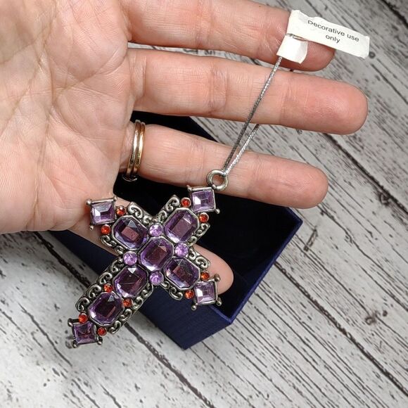 Jeweled Cross Metal Ornament  - Picture 2 of 5